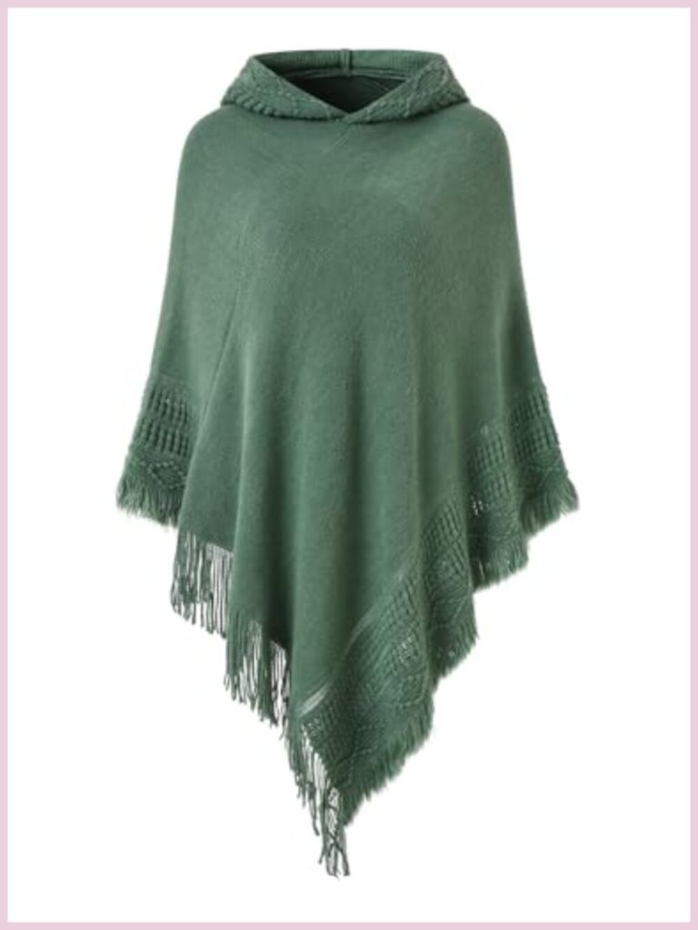 Hooded Knit Poncho Fringe Crochet Cape One Size